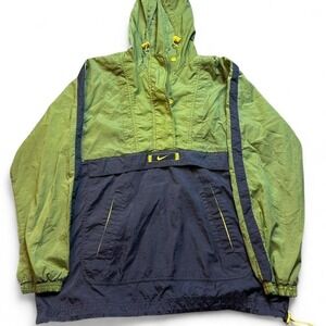 Vintage 90s Nike Center Swoosh Zip Windbreaker Pullover Jacket Two Tone Large
